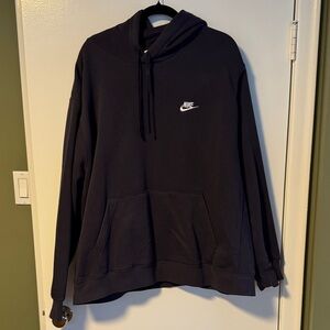 Nike Men's Dark Navy Hoodie with White Logo